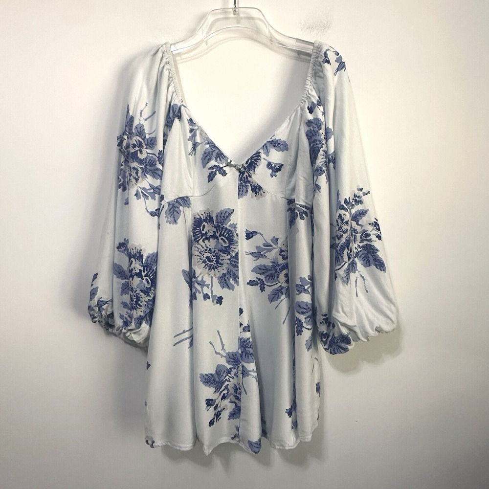 Free People Francesca Mini Dress XS/S White Blue Floral Boho Party‎ Summer Smock